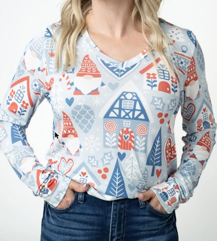 Larissa longsleeve in the Winter Gnome print