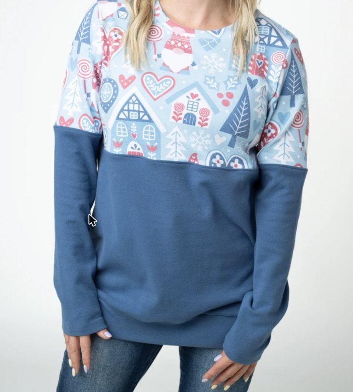 Natalie pullover in the Winter Gnome print